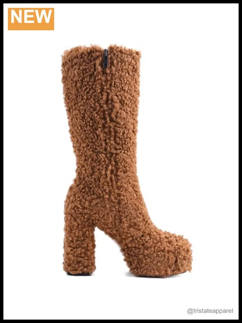 Faux Fur Mid Calf Platform Boots Womens Chunky Heel Winter Boots Side Zip